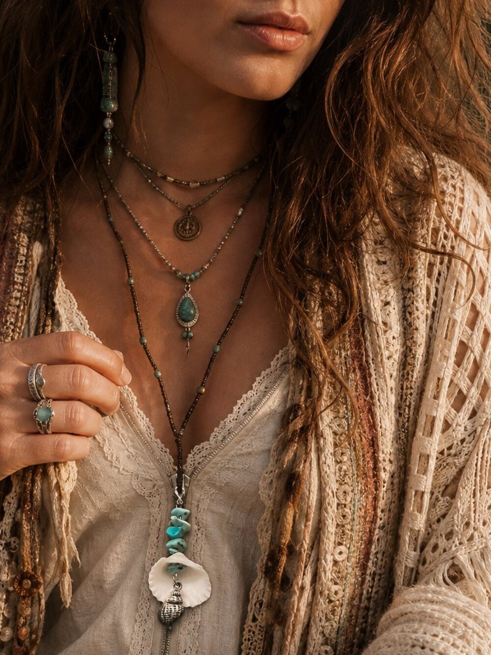 Designs by Forte Handmade Boho Turquoise & Seashell Zipper Charm